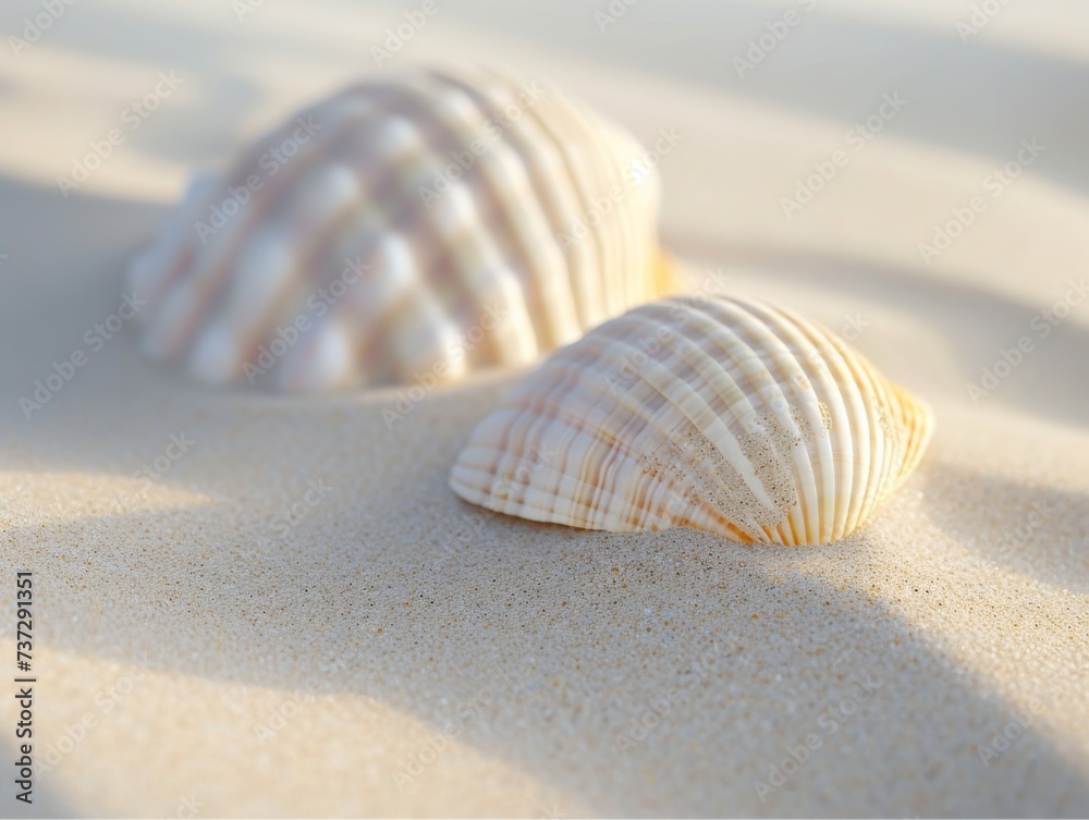 White fine sand and white shells, close up White fine sand and white shells, close up