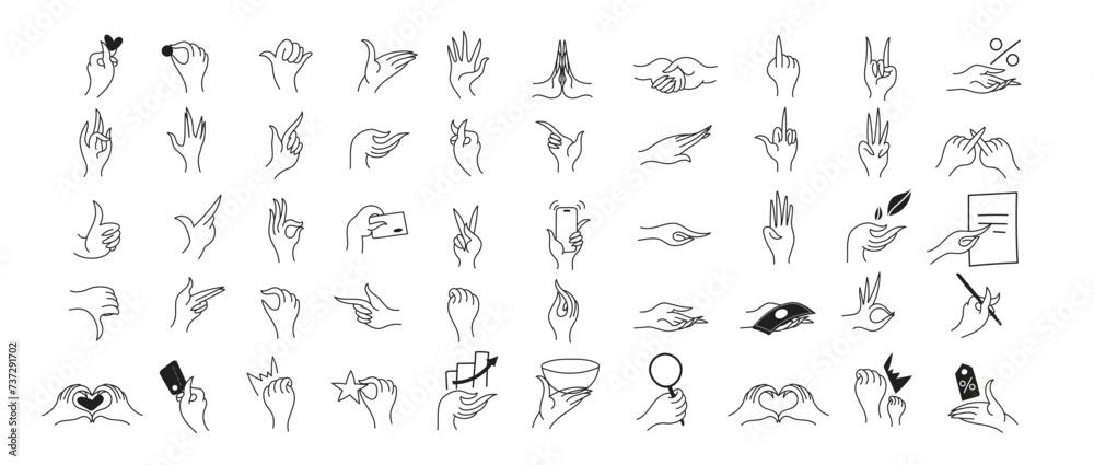 Set of 50 icons include hand gestures . Full Vector Outline Style Icons ...