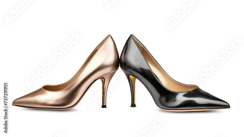 A pair of fashionable black and gold high heels, perfect for the sophisticated business woman. Isolated