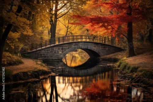 Bridge over a calm creek in the midst of fall colors