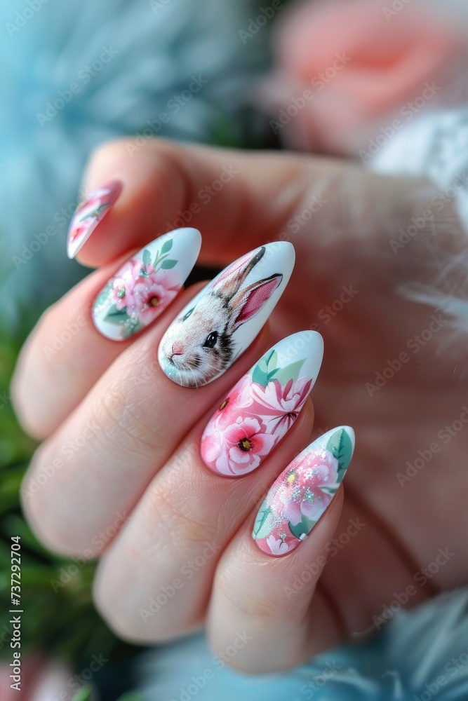 Nail Design Idea Featuring Cute Rabbit Designs for Playful and Whimsical Nails