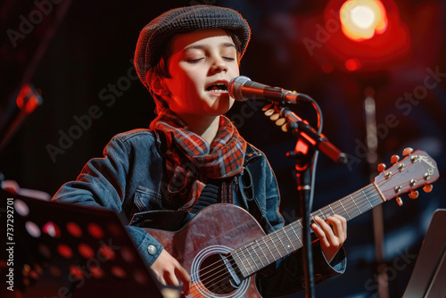 A young singer on a stage s...