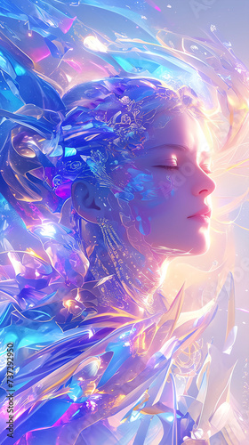 Hand drawn beautiful abstract futuristic artistic fashion girl illustration
