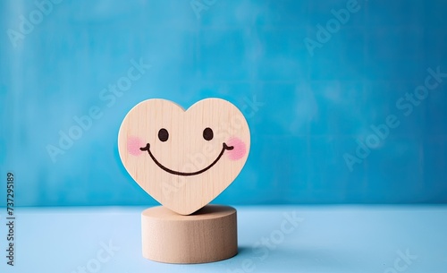 Blue happy smiling face. Mental health positive thinking and growth mindset, mental health care restores happiness. photo