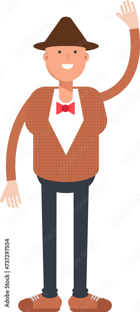 Fototapeta premium Man with Hat Character Raising Hand Illustration 