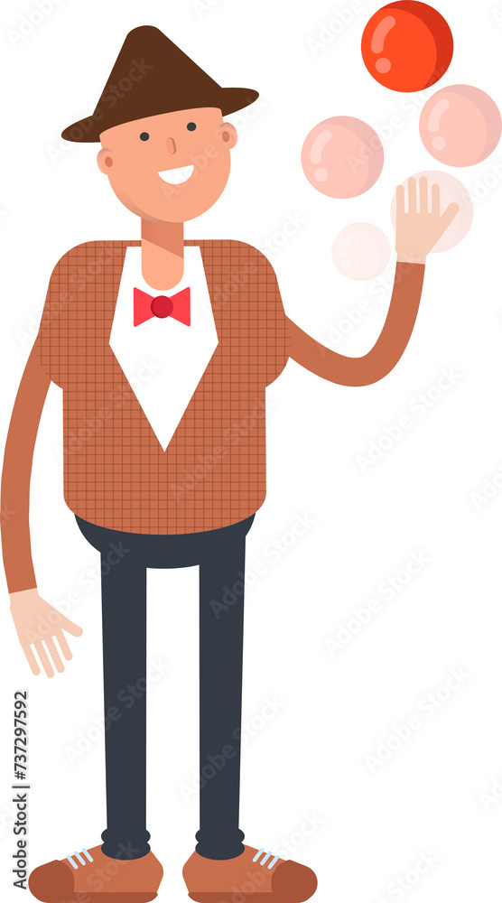 Man with Hat Character Playing Ball
