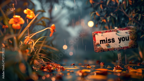 Sign saying "Miss you" background. AI Generative