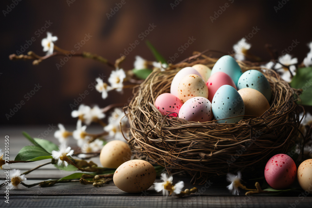 easter eggs in a nest,dark background,ai generated easter eggs in a nest,dark background,ai generated