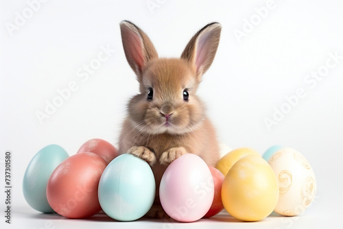 easter bunny and easter eggs on a white background,ai generated © Veronica