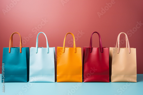 colorful shopping bags on the red background,ai generated