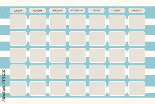 Bright blue and white monthly calendar