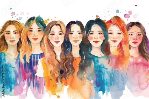 Watercolor women group, International Women’s day.