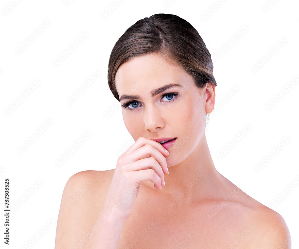 Beauty, makeup and portrait of woman with cosmetics, confidence and isolated on transparent png background. Dermatology, natural skincare and face of girl with skin glow, wellness and healthy facial. Beauty, makeup and portrait of woman with cosmetics, confidence and isolated on transparent png background. Dermatology, natural skincare and face of girl with skin glow, wellness and healthy facial.