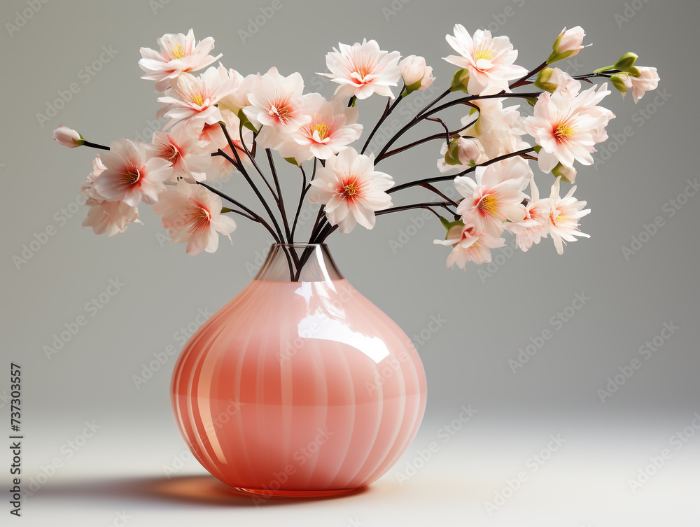 A bouquet of artificial flowers in a modern flower vase with a plain color background. A bouquet of artificial flowers in a modern flower vase with a plain color background.
