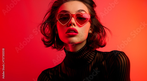 Studio portrait of a cool young woman posing wearing heart shaped love sunglasses