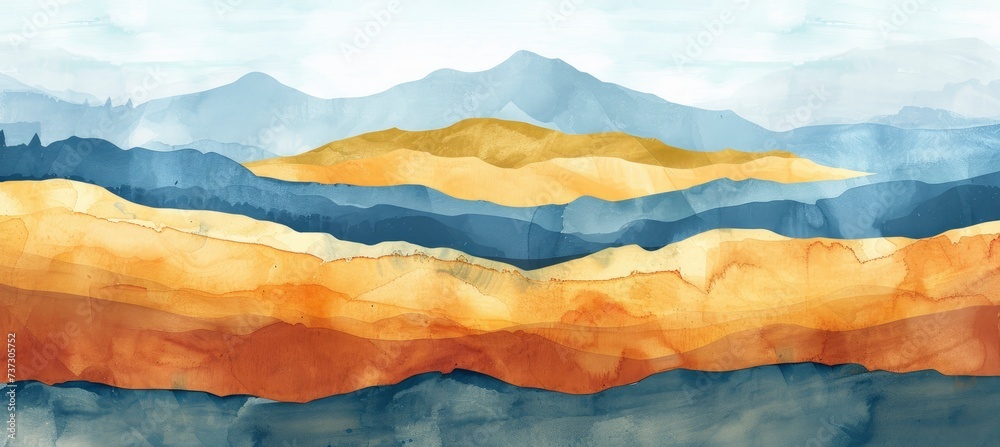 Serenity in Minimalism Watercolor Painting of a Tranquil Landscape Serenity in Minimalism Watercolor Painting of a Tranquil Landscape