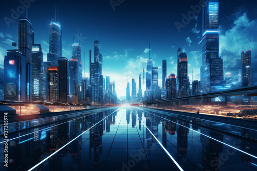 A solitary figure stands before a stunning futuristic cityscape with sharp reflections on glossy surfaces  under.