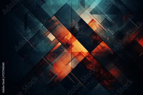 Dynamic abstract geometric background with intersecting lines and vibrant red and blue color contrasts, ideal for modern design themes..