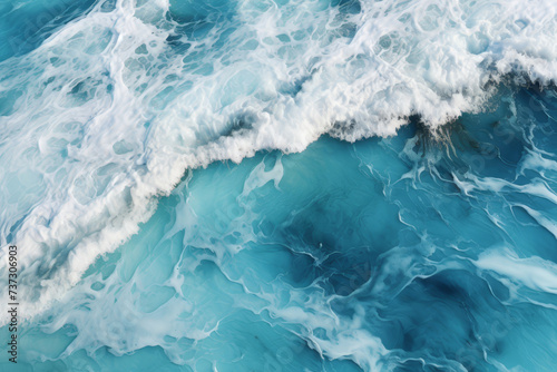 Top view of blue frothy sea surface. Shot in the open sea from above.