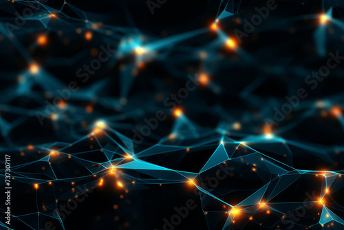 Digital visualization of an abstract neural network with interconnected lines and luminous nodes, representing complex data connections or artificial intelligence..