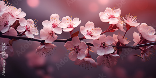 Pink flowers in the spring season, cherry blossoms beautiful sakura flowers, pink cherry flowers branch on blur background and wallpaper 