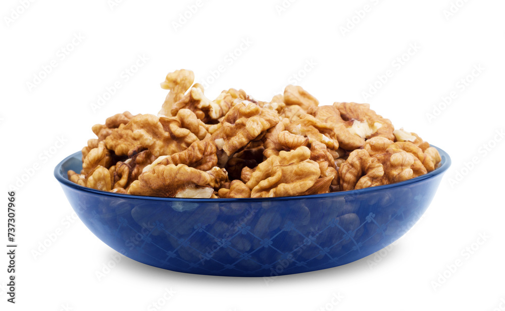 plate of walnuts on white background plate of walnuts on white background