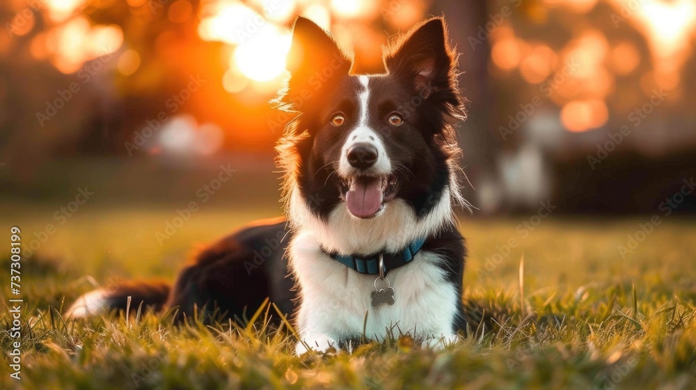 Border Collie at Sunset in the Park