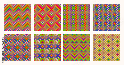 Set of geometric seamless patterns. Vintage mosaic. Vector illustration.