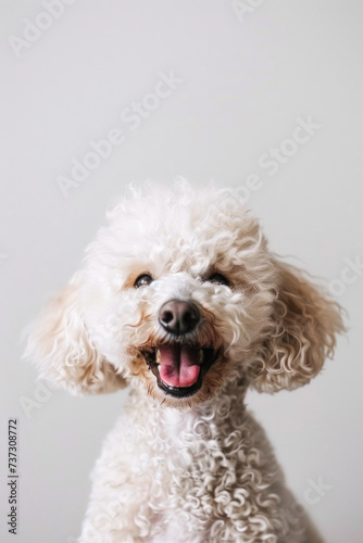Joyful White Poodle Sitting and Smiling