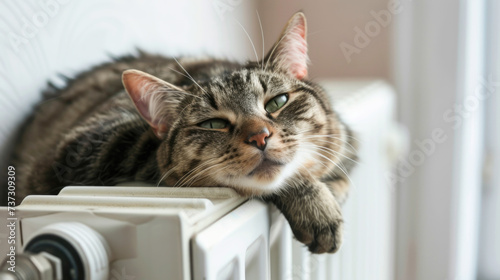 Content Cat Lounging on a Radiator by the Window © romanets_v