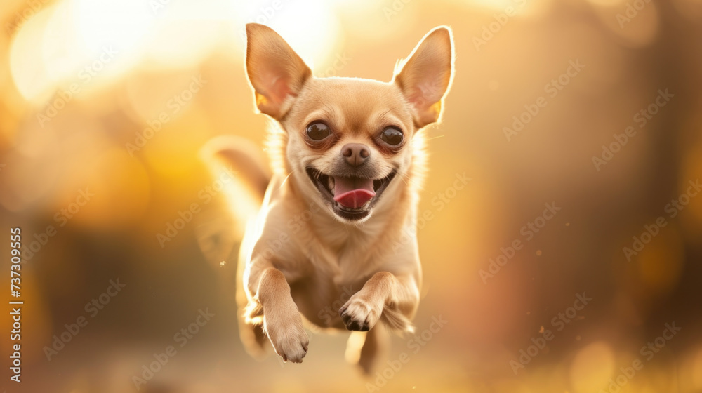 Joyful Chihuahua Running in Golden Sunset Light