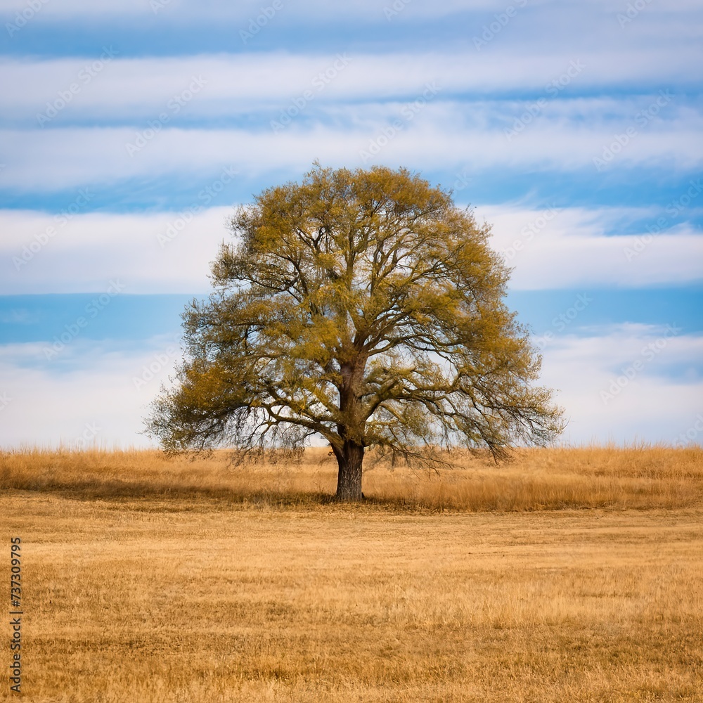 A Tree stands alone in a field