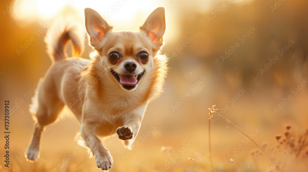 Joyful Chihuahua Running in Golden Sunset Light Joyful Chihuahua Running in Golden Sunset Light