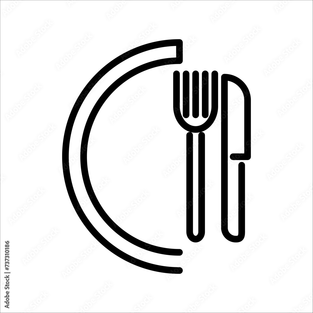 Fork, spoon, dish line icon, outline vector sign, linear pictogram isolated on white. Restaurant, food court symbol, logo illustration