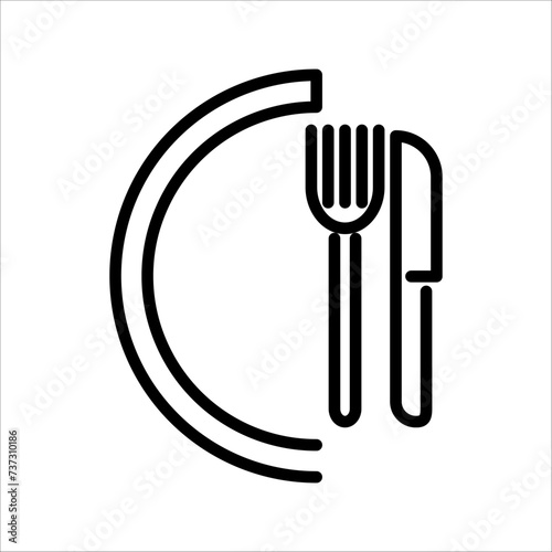 Fork, spoon, dish line icon, outline vector sign, linear pictogram isolated on white. Restaurant, food court symbol, logo illustration