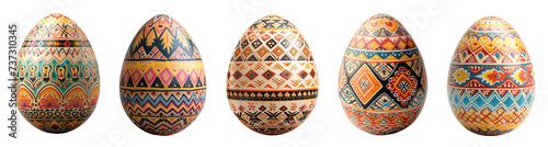Hand-painted Easter eggs with flowers and geometric figures isolated on a transparent or white background generative ai 