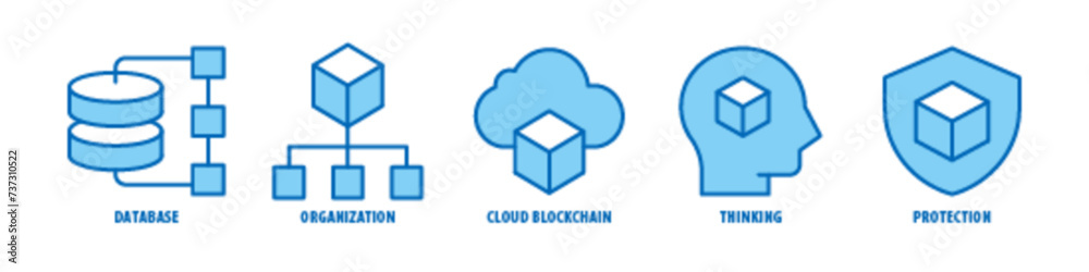 Protection, Thinking, Cloud Blockchain, Organization, Database editable stroke outline icons set isolated on white background flat vector illustration. Protection, Thinking, Cloud Blockchain, Organization, Database editable stroke outline icons set isolated on white background flat vector illustration.