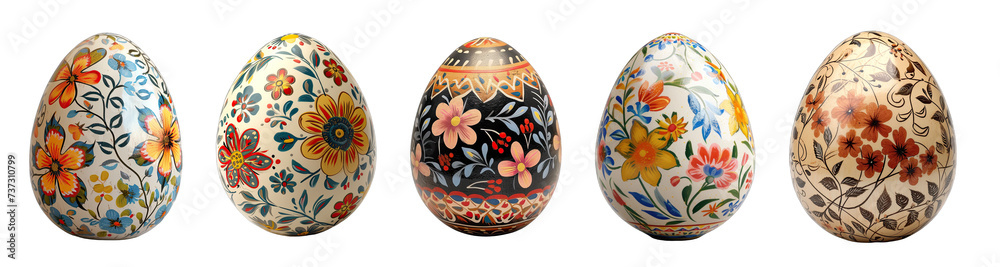Hand-painted Easter eggs with flowers and geometric figures isolated on a transparent or white background generative ai Hand-painted Easter eggs with flowers and geometric figures isolated on a transparent or white background generative ai