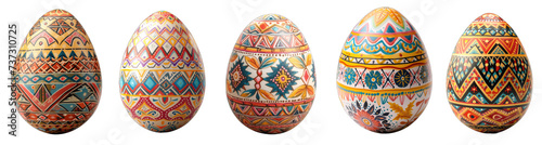 Hand-painted Easter eggs with flowers and geometric figures isolated on a transparent or white background generative ai 