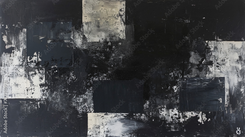 Fototapeta premium Splashes of bright paint on the canvas. White and black colors. Interior painting. Beautiful abstract background
