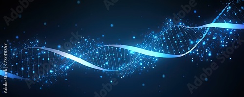 Scientific template, banner with DNA molecule on dark background.