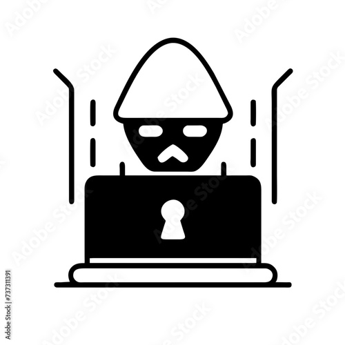 Hacker icon in vector format, depicting a cyber spy with a sleek and stealthy appearance, perfect for representing cybersecurity and digital espionage.
