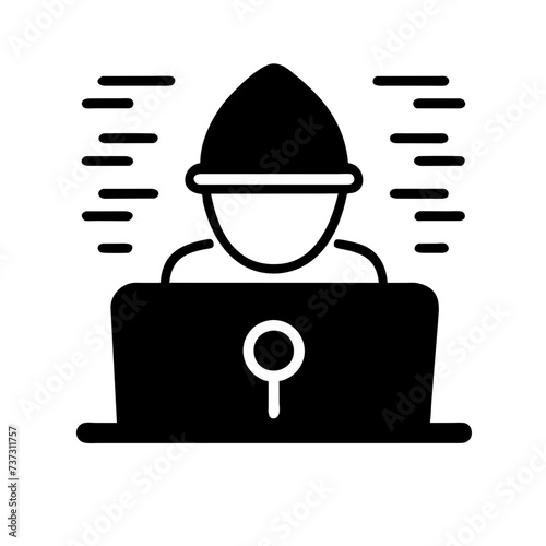 Hacker icon in vector format, depicting a cyber spy with a sleek and stealthy appearance, perfect for representing cybersecurity and digital espionage.