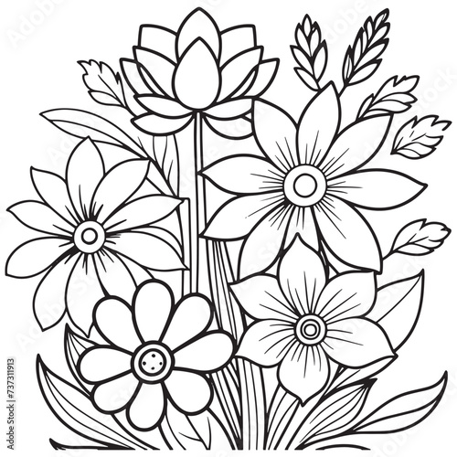 Luxury floral outline drawing coloring book pages line art sketch 