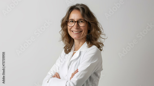 Smiling female doctor on white background