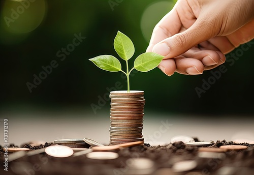Saving money concept, business finance and money concept, saving money for future preparation. trees growing on coins