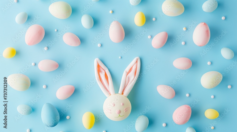 Happy Easter bunny ears on blue background in 3d in high resolution Happy Easter bunny ears on blue background in 3d in high resolution