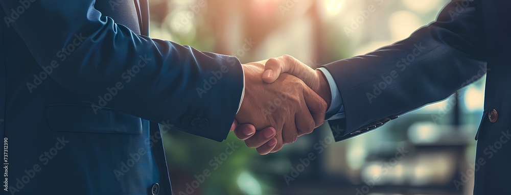 business leaders shake hands at an modern office conference room. partnership approval and thanks gesture concept. generative AI
