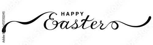 Happy easter black vector brush calligraphy banner with swashes on white background. Vector 