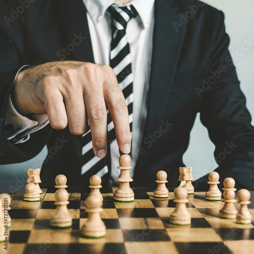 Businessman play with chess game in competition success play, concept strategy and successful management or leadership